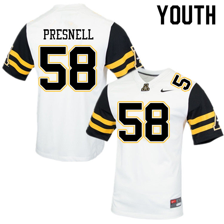 Youth #58 Chase Presnell Appalachian State Mountaineers College Football Jerseys Sale-White